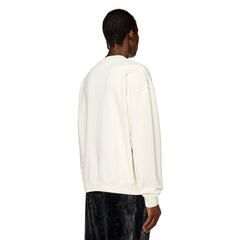 Diesel Sweater Distressed Flocked Logo White-Black