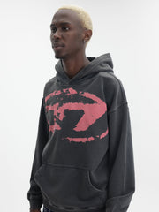 Diesel Sweatshirt Hooded Flocked Oval D Logo Black