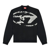 Diesel Sweatshirt Crew Distressed Flocked Logo Black