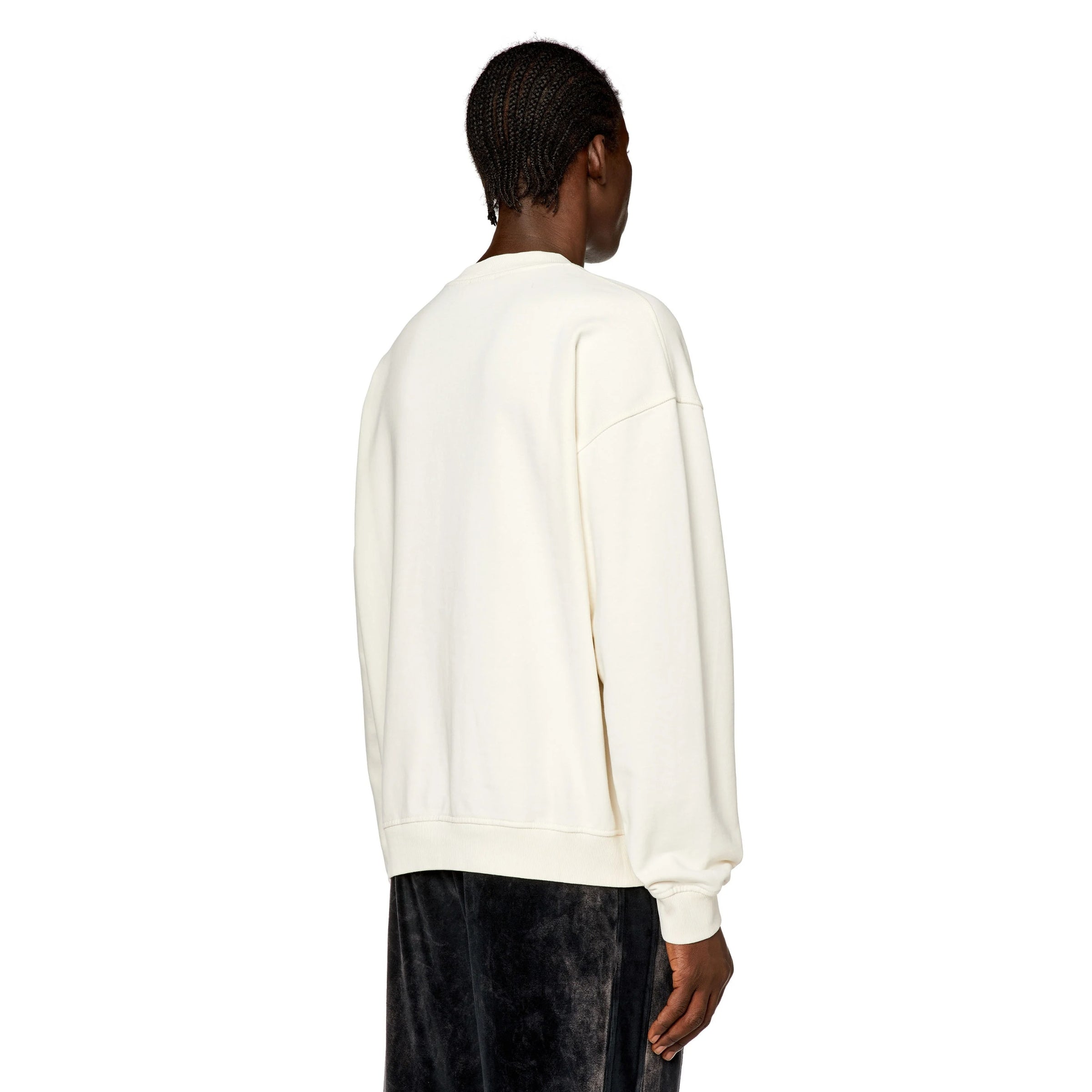 Diesel Sweater Distressed Flocked Logo White-Black