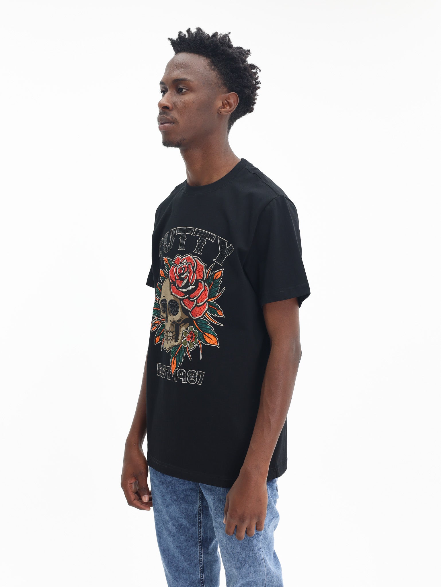 Cutty T-Shirt Skull Floral Logo Black